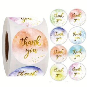 ⭐️500 1" Watercolor Thank You Stickers